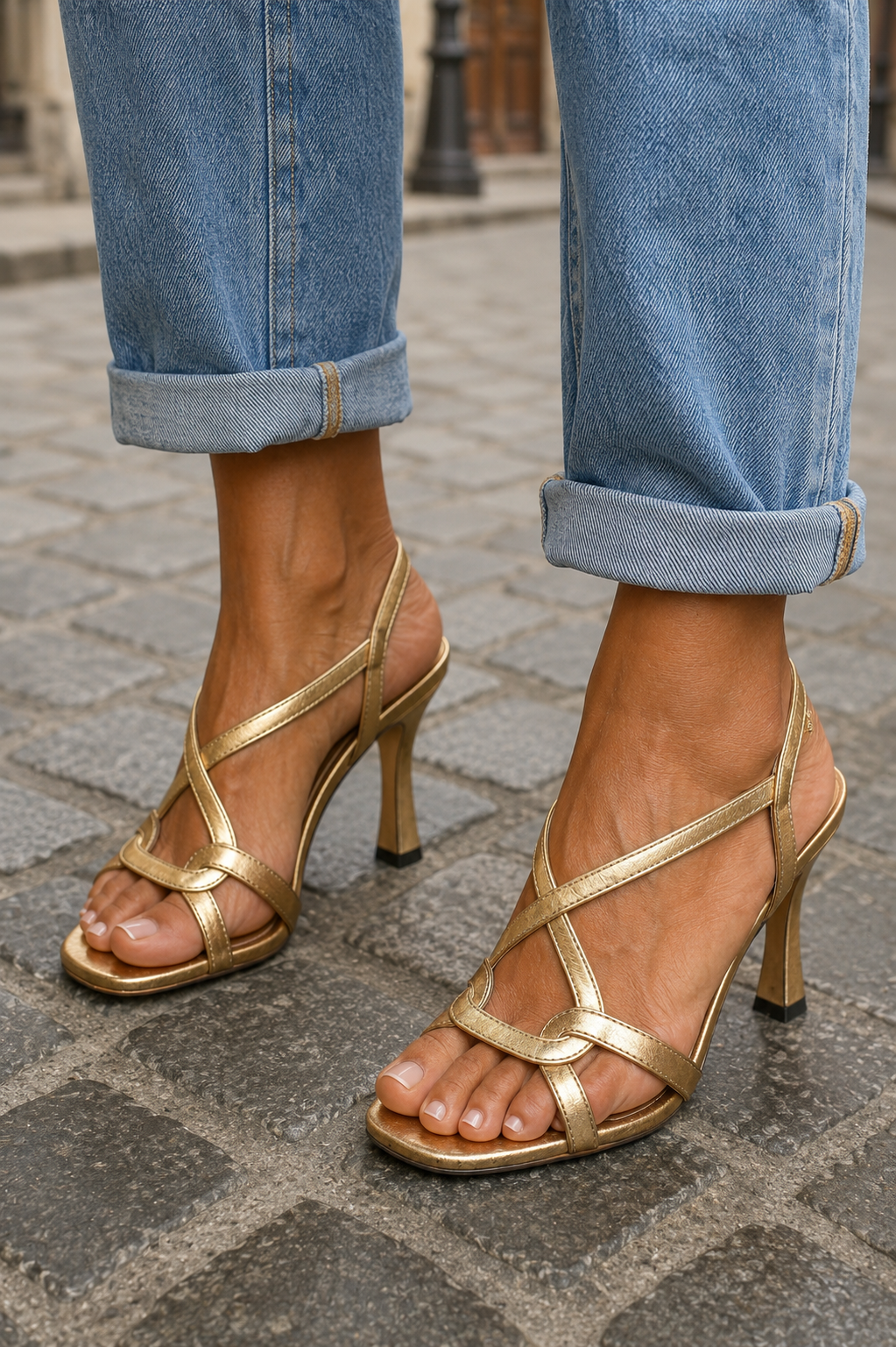 Camilla™ – Sandali Eleganti con Tacco Dorato